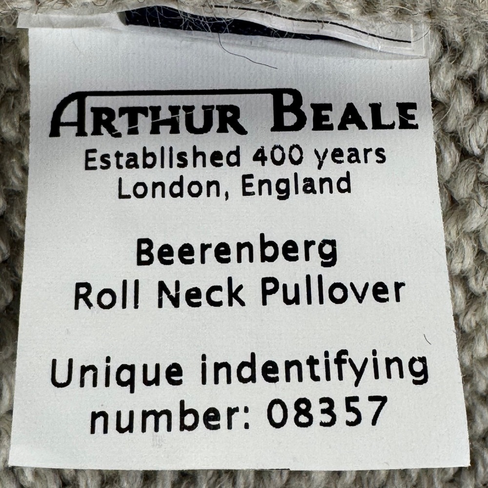 Arthur Beale Beerenberg Oiled Wool Roll Neck Sweater Unisex M British Fisherman - Picture 8 of 12